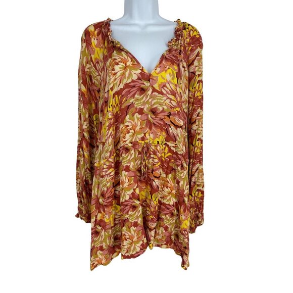 Torrid Esther Rust Floral Long Sleeve V-Neck Peasant Top Size 4X - Picture 1 of 9
